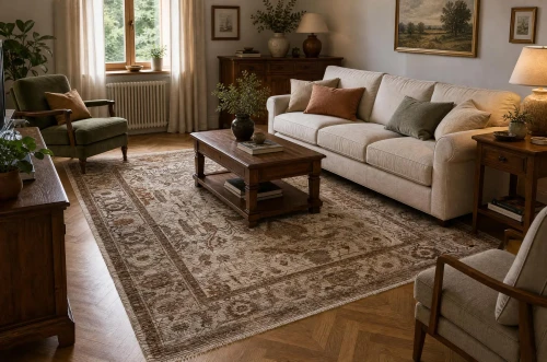 Dywan vintage Laris 736 Ramka krem/beż aranżacja