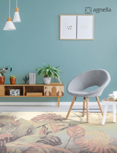 Dywan wełniany Agnella Isfahan Elish kolor różany w pomieszczeniu w stylu boho