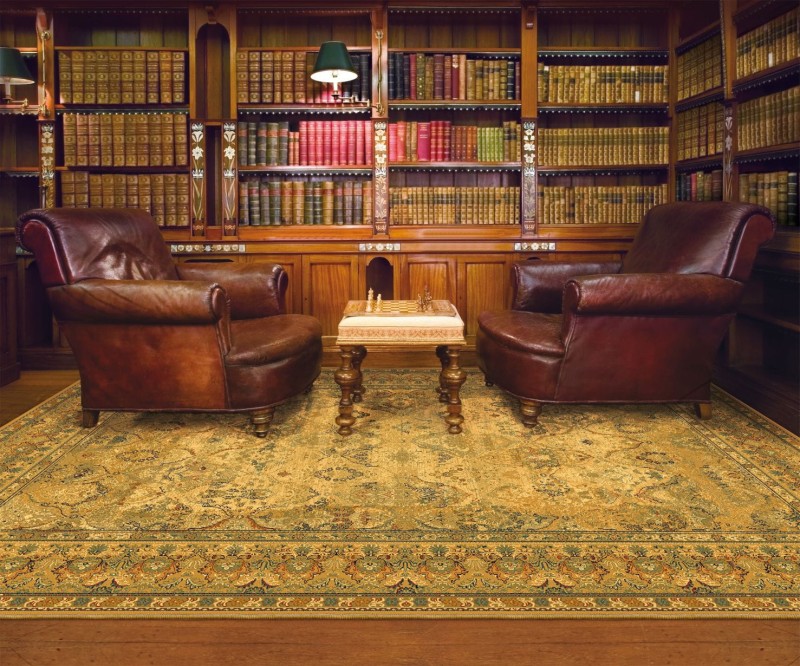 dywan wełniany Dywilan Omega Kashmir kremowy w bibliotece