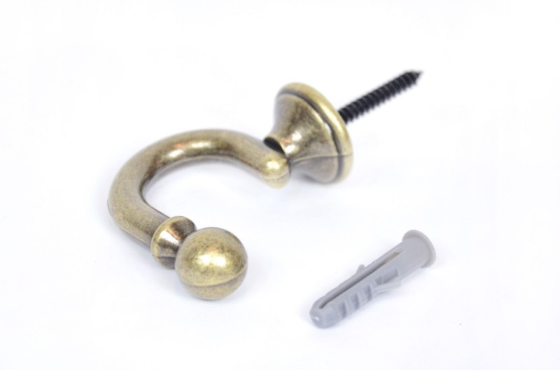 Haczyk do zasłon i firan mosiądz antyk z kołkiem montażowym