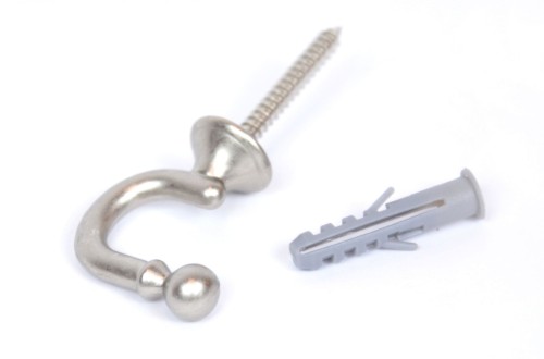 Haczyk do zasłon i firan srebrny mat z kołkiem montażowym