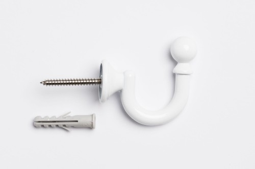 Haczyk do zasłon i firan biały z kołkiem montażowym
