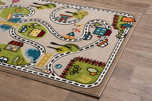 Dywan dla dzieci Smart Kids 22919 beżowy Uliczki Drogi - rzut z boku