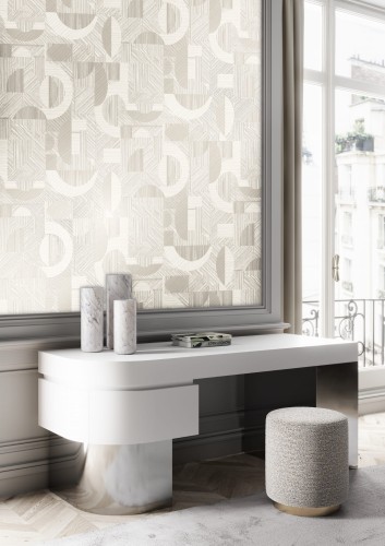 Biurko w salonie z tapetą Khroma Orbital ORB207