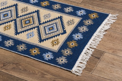 Dywan KILIM romby niebieski dwustronny _dywanywitek_pl_7