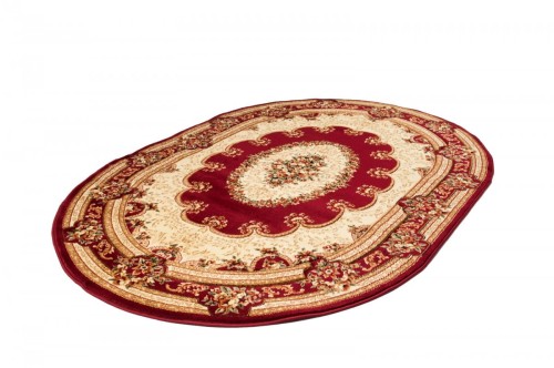 Rzut z boku na dywan tradycyjny owalny Yesemek 5889A red