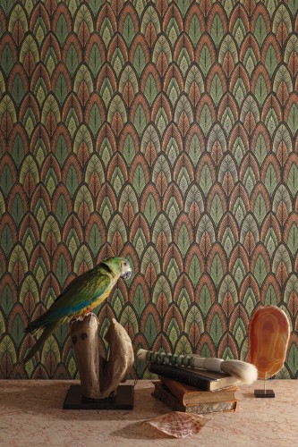 Zielona papuga na tle tapety Khroma Summer SUM405