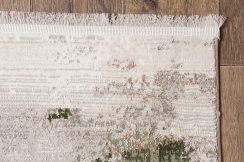 Bok wykończony frędzlami dywanu Exclusive 167 kremowo-zielonego