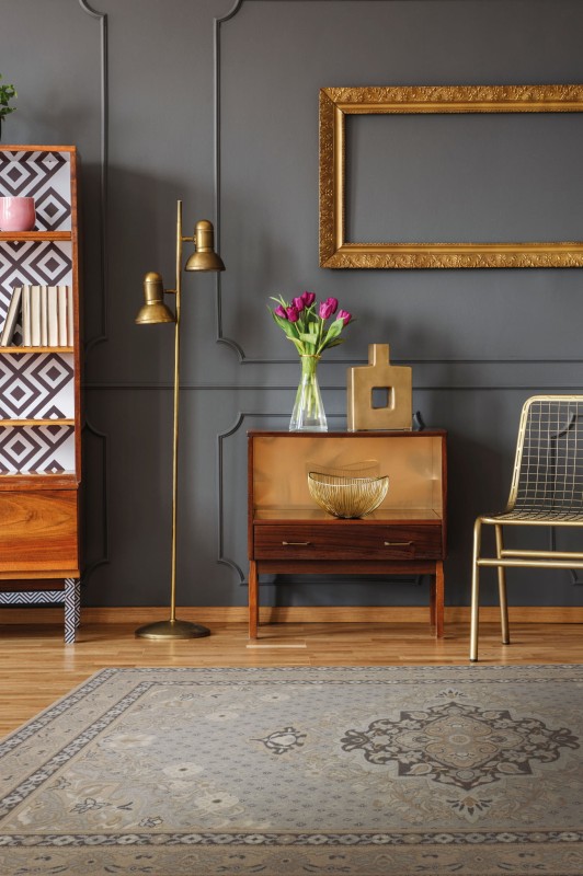 Dywan wełniany Agnella Tempo Natural Alofi szary w salonie