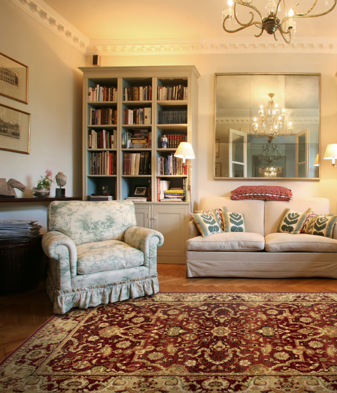 Dywan wełniany Agnella Agnus Rejent rubin w bibliotece w stylu klasycznym
