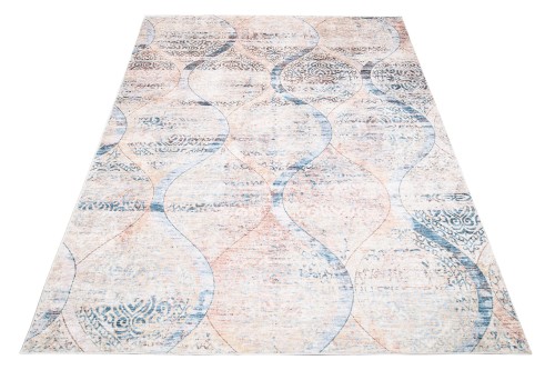 Rzut ukośny dywanu przecieranego beżowo-niebieskiego 43840 Print Toscana
