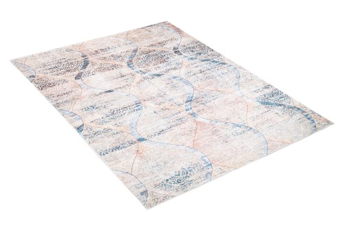 Rzut z boku na dywan przecierany beżowo-niebieski 43840 Print Toscana