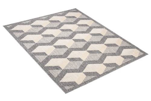 Rzut z boku na dywan 3d geometryczny Cansas FG40B szaro-kremowy