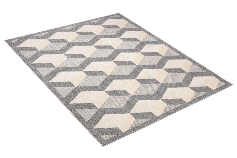 Rzut z boku na dywan 3d geometryczny Cansas FG40B szaro-kremowy