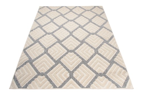 Rzut ukośny szaro-kremowego dywanu zewnętrznego 3d Cansas T932C