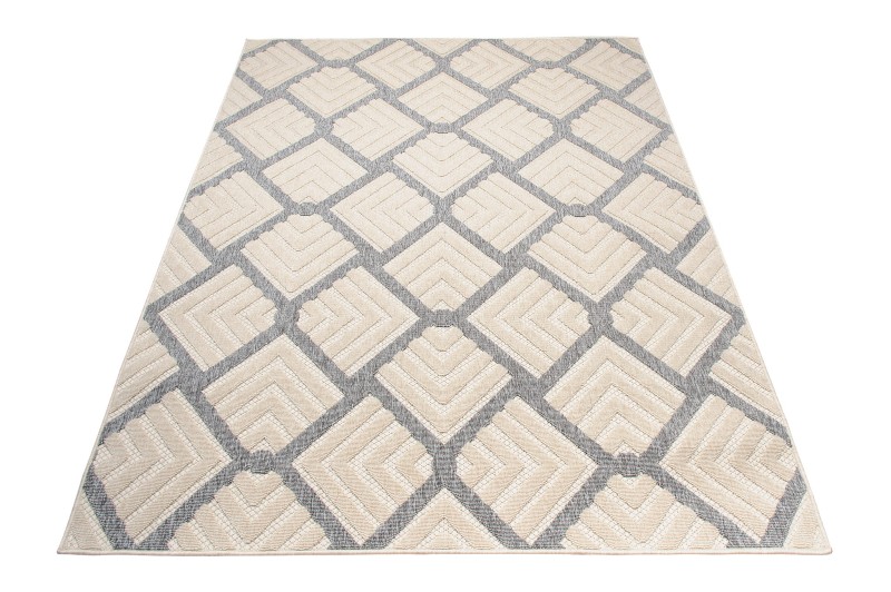 Rzut ukośny szaro-kremowego dywanu zewnętrznego 3d Cansas T932C