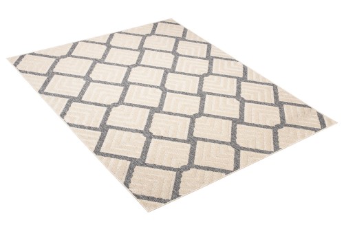 Rzut z boku na dywan 3d geometryczny Cansas T932C szaro-kremowy