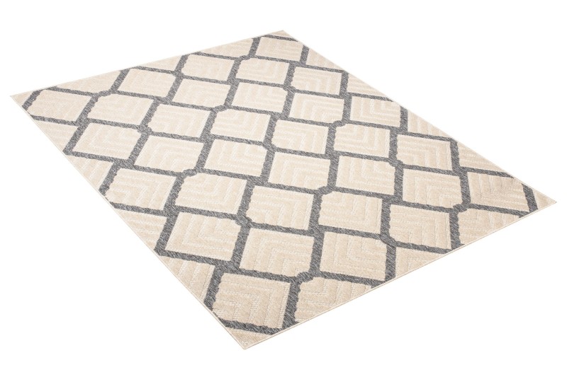 Rzut z boku na dywan 3d geometryczny Cansas T932C szaro-kremowy