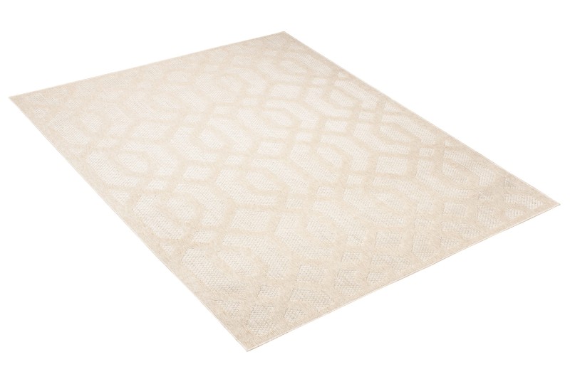 Rzut z boku na kremowy dywan geometryczny 3d Cansas T936E