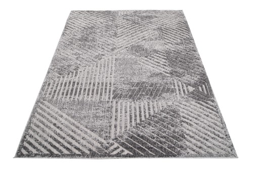 Rzut ukośny szarego dywanu vintage geometrycznego Cansas FG42A