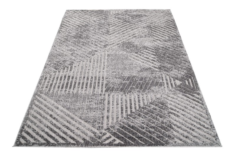 Rzut ukośny szarego dywanu vintage geometrycznego Cansas FG42A